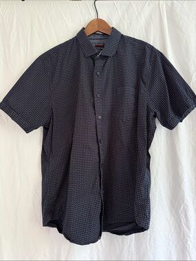 Ike Behar Navy Short-Sleeve Button-Down with Micro Dot Print